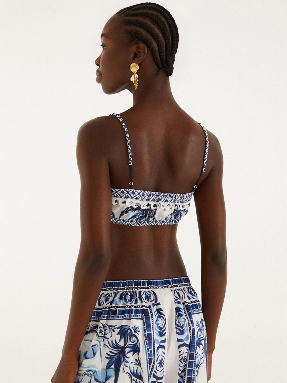 FARM Rio Blue and White Palm-Print Square Neck Crop Top wonderful city - Picture 4 of 4
